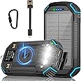 LEO WAY Solar Power Bank 36000mAh with 3 Cables, Solar Charger Wireless Charging, Portable Power Bank 4 Output 3 Input 15W Fast Charging with LED Flashlight, Outdoor External Battery for Phone Laptop