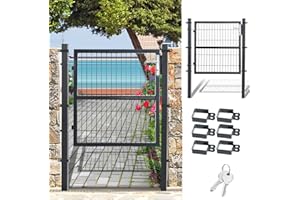 Fiqops Brama ogrodowa, antracytowa, 100 x 100 cm, drzwi ogrodowe ze stali ocynkowanej, drzwi ogrodzeniowe, drzwi na podwórko, w zestawie zamek i klamka i 3 klucze, ogrodzenie jest wytrzymałe i trwałe,