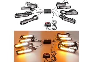 ‎ROUTEKING ROUTEKING 8X8LED Warnlicht Frontblitzer Stroboskoplicht - 12V/24V IP65 Blinklicht Warnleuchte Notfall Warnung Blinklichter Strobe, 13Modi Blitzmodul für Truck Traktor Emergency KFZ LKW (Orange Weiß)