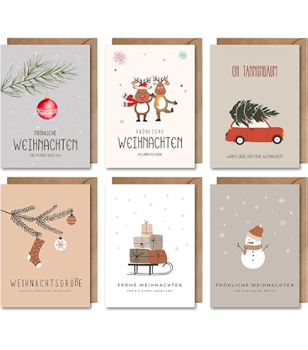 Jsdoin Weihnachtskarten-Set – 6 Motive Mit Umschlägen – 15 X 10 Cm