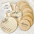 DECLAN & DELANEY Monthly Baby Milestone Cards | 16 Wooden Milestone Discs, Includes BoyGirl Birth Announcement Sign | Baby Monthly Milestone Props Perfect for Newborn to Age 1 | Baby ShowerGift Set