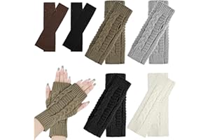 ABOVE ZERO Gants demi-doigts, 4 paires de gants chauds semi-tricotés, chauffe-impulsions d'hiver et 2 paires de gants longs sans doigts, manchettes courtes tricotées, mitaines avec trou pour le pouce