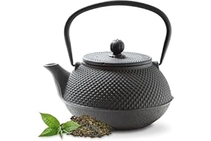 Tealøv TEEKANNE GUSSEISEN 800 ML | Gusseiserne Teekanne Im Japanischen Stil | Teekanne Guss mit Sieb aus Edelstahl | Hervorragende Wärmespeicherfähigkeit | Robust | Langlebig | Arare | Schwarz