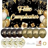IM&reg; Large Happy Birthday Banner in Spanish Measures 110 x 180 cm Polyester + 12 Balloons | Birthday Party Decoration | Happy