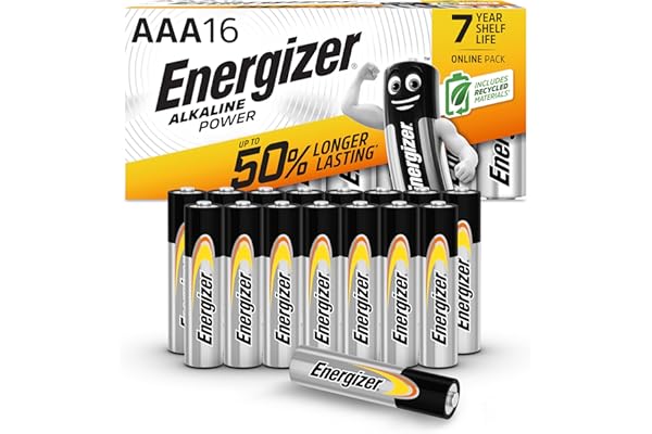 Energizer Alkaline Power - Pilas AAA (Paquete de 16) - 1,5V Baterías Alcalinas - para Aparatos Domésticos y Electrónicos - Embalaje 100% reciclable - 7 años de Vida útil [Exclusivo en Amazon]