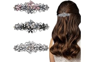 ‎WELLEHOMI 3 Stück Elegante Haarspangen für Damen Mädchen, Glitzernde Mode Exquisite Blume Kristall Haarspangen (Rosa und Dunkelblau/Schwarz und Dunkelblau/Grau und Grau)