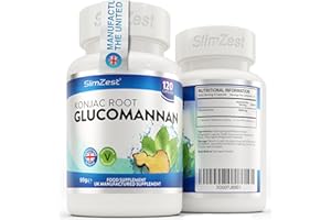 SLIMZEST Glucomannan Konjac Root - 120 Vegetarian Capsules - 3000mg Daily Serving - UK Formulated - Vegan Friendly - Glucomannan Root - Contributes to Weight Loss in an Energy Restricted Diet