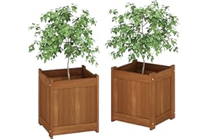 Furinno Tioman Blumenkasten in Teaköl (2er Set), braun, 39,12 x 39,12 x 44,96 cm