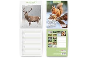 WORLD OF WALLCHARTS Calendar 2026 Slim – British Wildlife Wall Calendar – 2026 Calendar with Nature & Animal Photography – Countryfile Style Scenic Calendars 2026, Month to View Organiser for Home & Office
