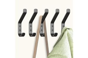 GlazieVault - Black Coat Hooks (5 Pack) - Heavy Duty Door Coat Hooks Wall Mounted - Premium Design Rust Free Wall Hooks for Hanging