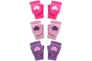 Geyoga 3 Paar Handschuhe Kinder Fingerlose Handschuhe mit Klappe für Kinder Mädchen Junge Halbfingerhandschuhe Warme Winterhandschuhe für Sport Ski Outdoor