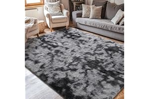 Cinknots Area Rugs Tapis Moelleux Salon Moderne Chambre bébé pépinière dortoir Doux Tapis antidérapant Grand intérieur Moderne Tapis Moelleux Chambre (Black Gray, 80 × 120 cm)