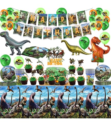 171-teiliges Dinosaurier Geburtstagsdekor-Set – Mit Tellern, Bechern, Luftballons, Banner, Tischdecke & Mehr