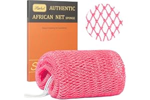 STARHOT African Net Sponge Authentic with Knots - 1-Pack Exfoliating Body & Back Scrubber, Long Loofah Bath Sponge for Deep Cleansing & Dead Skin Removal, Shower Accessories for Women & Men (Pink)