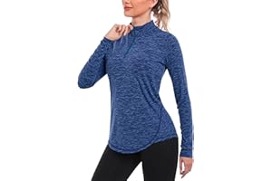 Terecey Haut de Running Femme 1/4 Zip à Manches Longues Sweatshirt Sport Léger Respirant Séchage Rapide Pull de Course Fitness Jogging Extérieur