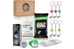 GOLF GUY GIFTS The Golfer's Survival Kit | 6-Piece Golf Gift Set in Eco-Friendly Box | Golf Balls, Bamboo Tees, Caddy Wipes, Alignment Tool, Keyring, Mini Pen | Birthday Present