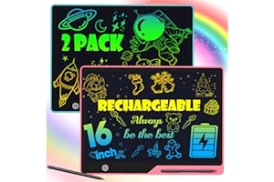 POPERFUN 2 Pack LCD Writing Tablet for Kids, 16 Inch Rechargeable Erasable Doodle Board Colorful Toddler Drawing Tablet, Preschool Learning Toys Christmas Birthday Gift 3-7 Year Old Girls(Pink&Blue)