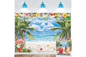 BUTEN Summer Hawaiian Beach Ocean Photography Backdrop 7X5FT Blue Sky Seaside Sea Tropical Palm Trees Background for Aloha Luau Party Decorations Banner (82x59inch)