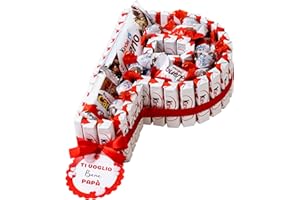 ONZA DULCE Y SALADO SWEET & SALTED Regalo festa del papà con Cioccolatini Kinder Bueno - Confezione regalo di cioccolatini, Happy Hippo, Kinder Cards, Kinder Mini - Festa del papa idee regalo uomo - Torta a forma di "P"