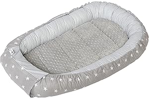 ‎MEDI PARTNERS Medi Partners Babynest Nestchen für Neugeborene - 100x60x15 Babynestchen Baby zweiseitg Nest Bett 100% Baumwolle Minky Kuschelnest tragbar (graue Sternen mit graue Minky)