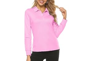 AIRIKE Women's Long Sleeve Polo Shirts Lady Fit Cotton Casual Golf Work Sports T-Shirts
