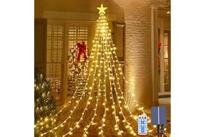 ACXILEXY Solarny łańcuch świetlny choinkowy z gwiazdą, 2 m x 9 gałąź, 198 diod LED, łańcuch świetlny choinkowy z 8 trybami oświetlenia, pilot zdalnego sterowania, wodoodporny łańcuch świetlny na Boże