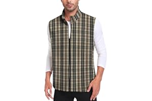 Bestbee Men's Casual Business Vests, Zip Up Plaid Waistcoat Slim Fit Suit Vest with Pockets Sleeveless Jacket for Winter