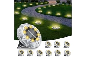 FIFLYING 10 Pezzi Luci Solari da Giardino, 8 LED Faretti Sepolta Solari a Led da Esterno IP65 Impermeabile, Luci Solare Decorazione Lampade Solare da Terra per Cortile Prato Vialetto Paesaggio,Bianco Caldo