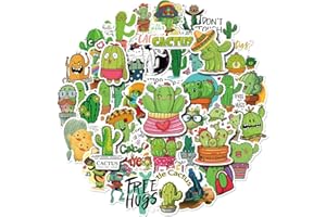 FOCRI 50 pegatinas de cactus, lindas plantas verdes en macetas, paquetes de pegatinas para portátil, botella de agua, diario, ordenador