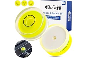 Round spirit level set, 5 pieces, with diameter 25 mm diameter, spirit level without labelling, dragonfly water scale, circle levelling, can level for caravan, camera, DIY, spirit level bullseye