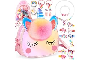 ZLPBAO zestaw biżuterii dla dziewcząt, jednorożec, naszyjnik, bransoletka, pierścionek, kolczyki