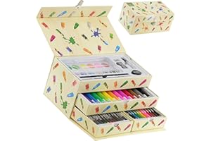The Magic Toy Shop 54 Pieces Kids Art Artist Set in a Box with Drawers Pens Pencils Crayons Paints