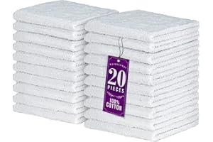 DecorRack 20 Pack 100% Cotton Wash Cloth, Luxurious Soft, 30 x 30 cm Ultra Absorbent, Machine Washable Washcloths, White (20 Pack)