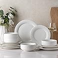 AmorArc Ceramic Dinnerware Sets for 4, 12 Pieces White Plates and Bowls Set with Embossed Royal Pattern, Scratch Resistant Stoneware Dish Sets for Dinner, Dishwasher & Microwave Safe