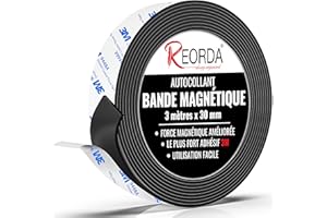 REORDA® Bande Magnétique Puissante - Aimant Autocollant avec Adhésif 3M Puissant - avec Force Magnétique Optimisée, Scotch Aimanté