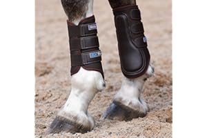 Masta Air-Flux Horse Brushing Boots - Training Neoprene Protective Wrap Boot for Horses with 3D AirMesh - Soft & Comfort Extremely Lightweight Legs Protectors - Set of 2 - Brown, Size Cob