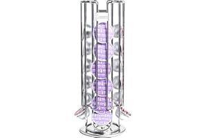 Bialetti Portacapsule Torre In Acciaio Con Base Girevole Contiene Fino A 28 Capsule, 31 x 10 x 10 cm