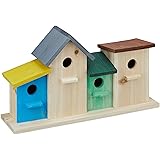 Relaxdays, Außen Nistkasten, Garten-Deko, Nisthilfe HxBxT 26 x 46 x 12,5 cm, bunt Vogelhäuser auf Holzsockel, Holz, Natur, 12