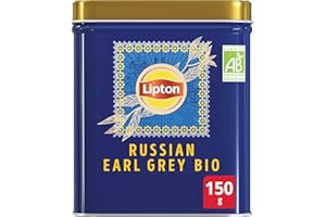 Lipton, Thé Noir, Russian Earl Grey Bio, Thé Noir Aromatisé en Vrac, Goût Bergamote et Agrumes, Vitalité, Certifié Rainforest Alliance, 150g