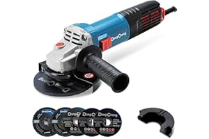 DONG CHENG DongCheng Meuleuse d'angle 1100 W Disque 125 mm, vitesse à vide : 11800 tr/min, couvercle à fermeture rapide, Poignée Supplémentaire, avec 2 Disques Abrasifs, 2 Disques de Coupe