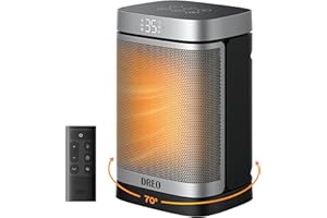 Dreo Chauffage d'appoint Atom One, Oscillant sur 70°, Électrique, Radiateur céramique PTC avec thermostat, Minuterie 1-12 h, Télécommande, Protection anti-surchauffe et anti-basculement, Mode ECO