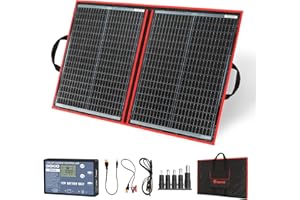 DOKIO Kit Panneau Solaire 100W 18V Pliable Portable Monocristallin Avec régulateur de charge solaire (2 ports USB) pour batteries 12V, camping-car, bateau