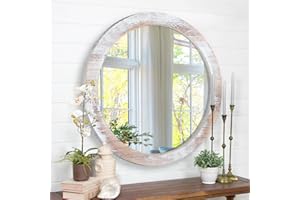 JJUUYOU Runder Wandspiegel 30 cm rustikaler Kleiner Kreisspiegel für Badezimmer, runder Spiegel Bauernhaus Heimspiegel Holzrahmen Spiegel für Wohnzimmer, Schlafzimmer, Schlafsaal, Eingangsbereich und mehr