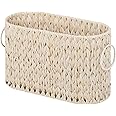 GRANNY SAYS Wicker Toilet Roll Storage Container, Pack of 1 Waterproof Toilet Paper Basket for Bathroom Storage for 6 Mage Rolls, Free Standing Magazine Basket, Decorative Newspaper Holder, White