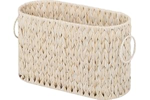 GRANNY SAYS Wicker Toilet Roll Storage Container, Pack of 1 Waterproof Toilet Paper Basket for Bathroom Storage for 6 Mage Rolls, Free Standing Magazine Basket, Decorative Newspaper Holder, White