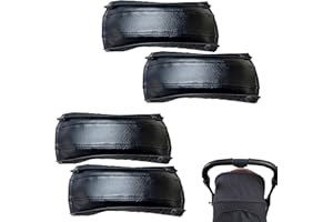 MEKEET 4PCS Baby Stroller Armrest Protective Cover Black Pushchair Handle Covers Leather Stroller Armrest Protective Covers Baby Stroller Handle Covers with Zipped for Most of Pushchair Pram