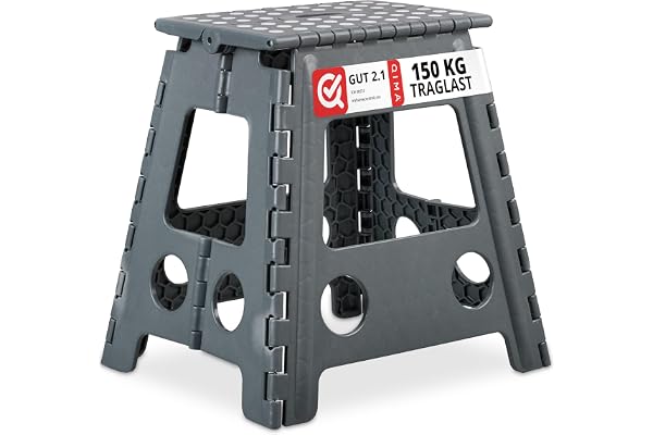 Relaxdays hopfällbar pall med handtag, stor badrumspall, vikbar sittpall, maxlast 120kg, plast , 39,5 cm