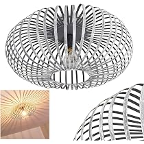 HOFSTEIN Wemude Deckenleuchte – Retro-Design Mit Gitteroptik, Silber, 40 Cm, E27, Für Wohnzimmer, Schlafzimmer, Flur