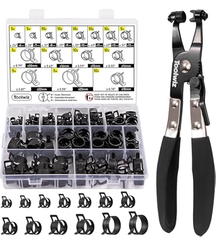 BESTYCHAO Mini Hose Clips, 80pcs Spring Hose Clamps Assortment Kit, Fuel Pipe Clips Water Pipe Air Tube Silicone Vacuum Hose Clamp Fastener 7mm 9mm 10mm 11mm 14mm 16mm 17mm 18mm