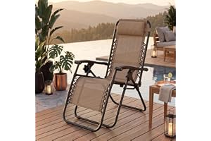 Amazon Brand - Solimo Solace Outdoor Adjustable Zero Gravity Folding Reclining Lounge Chair with Pillow (Beige) | Alloy Steel